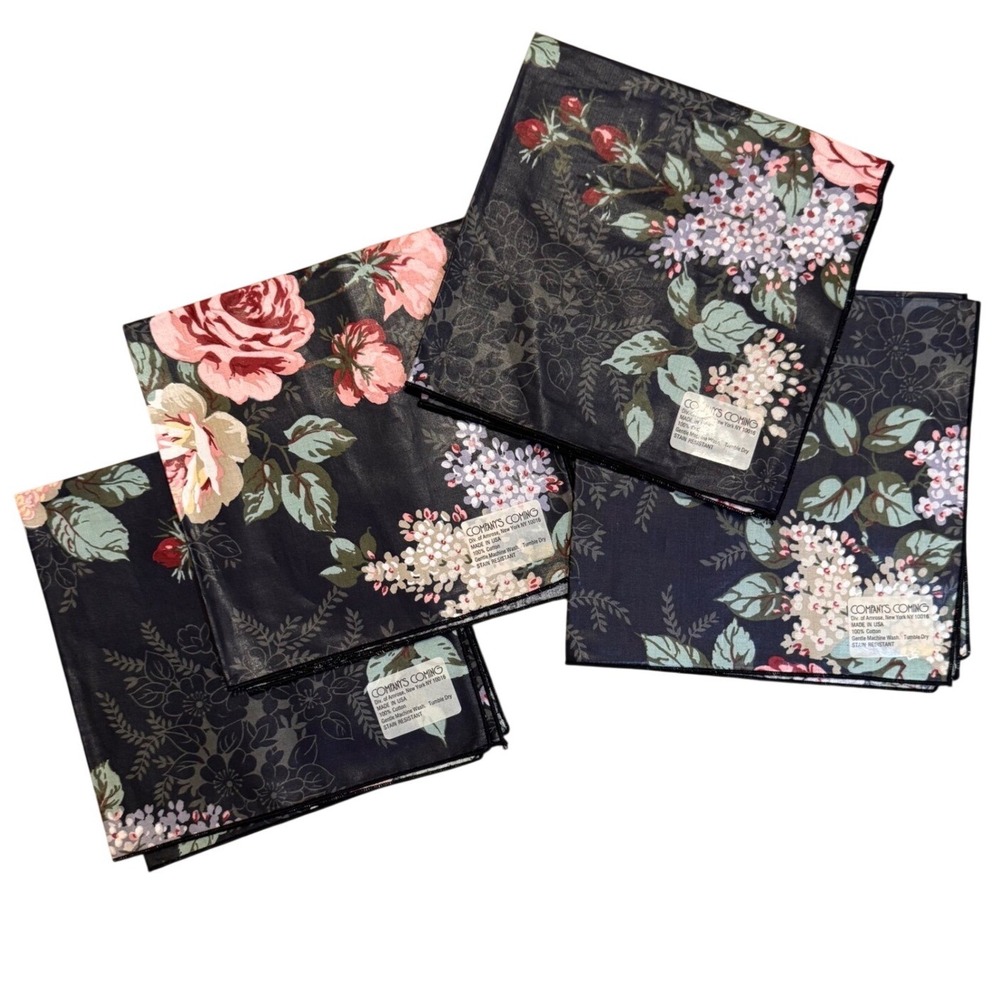 Vintage Company's Coming Floral Cotton Cloth Napkins Cottagecore‎ Set of 4